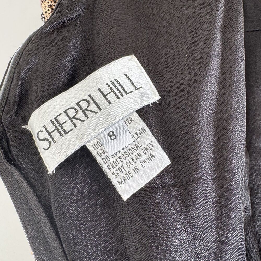 10312 Size 8 Sherri Hill sequin corset off shoulder mermaid gown slit gold black - Picture 7 of 7